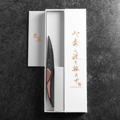 Steak knife VG-10 Mirror Damascus Maple Handle 100mm - Black (3.9”)-[Musashi]-[Japanese-Kitchen-Knives]