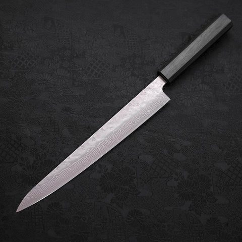 Sujihiki AUS-10 Nashiji Damascus Green Urushi Handle 240mm (9.4”)-[Musashi]-[Japanese-Kitchen-Knives]