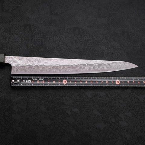 Sujihiki AUS-10 Nashiji Damascus Green Urushi Handle 240mm (9.4”)-[Musashi]-[Japanese-Kitchen-Knives]