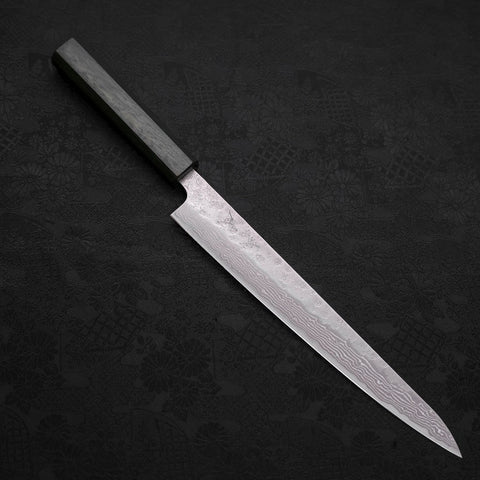 Sujihiki AUS-10 Nashiji Damascus Green Urushi Handle 240mm (9.4”)-[Musashi]-[Japanese-Kitchen-Knives]