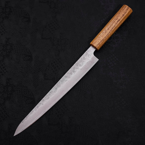 Sujihiki AUS-10 Nashiji Damascus Oak Handle 240mm (9.4”)-[Musashi]-[Japanese-Kitchen-Knives]