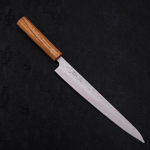 Sujihiki AUS-10 Nashiji Damascus Oak Handle 240mm (9.4”)-[Musashi]-[Japanese-Kitchen-Knives]