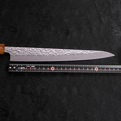 Sujihiki AUS-10 Tsuchime Damascus Oak Handle 240mm-[Musashi]-[Japanese-Kitchen-Knives]