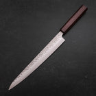 Sujihiki AUS-10 Tsuchime Damascus Purple Urushi Handle 240mm-[Musashi]-[Japanese-Kitchen-Knives]