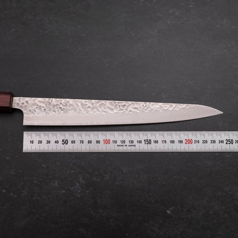 Sujihiki AUS-10 Tsuchime Damascus Purple Urushi Handle 240mm-[Musashi]-[Japanese-Kitchen-Knives]