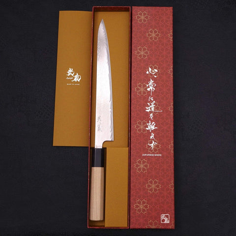 Sujihiki AUS-10 Wave Damascus Buffalo Magnolia Handle 240mm-[Musashi]-[Japanese-Kitchen-Knives]
