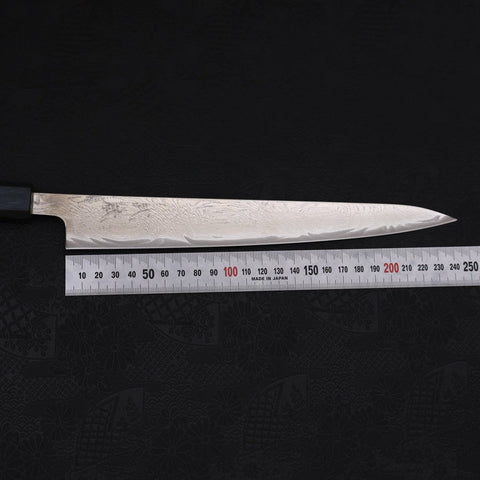 Sujihiki AUS-10 Wave Damascus Dark-Blue Urushi Handle 240mm-[Musashi]-[Japanese-Kitchen-Knives]