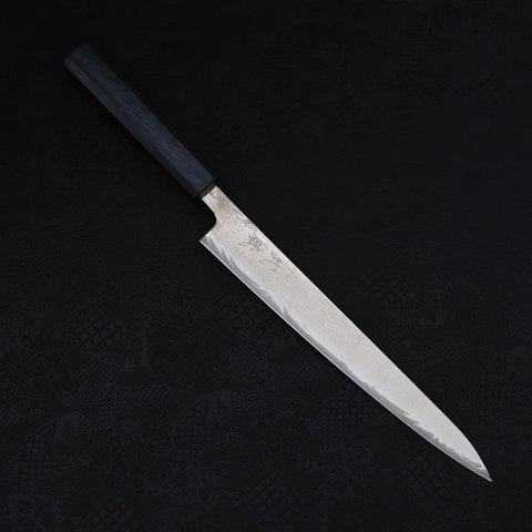 Sujihiki AUS-10 Wave Damascus Dark-Blue Urushi Handle 240mm-[Musashi]-[Japanese-Kitchen-Knives]