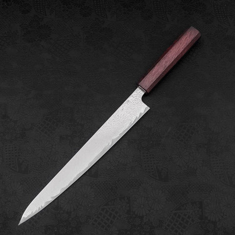 Sujihiki AUS-10 Wave Damascus Purple Urushi Handle 240mm-[Musashi]-[Japanese-Kitchen-Knives]