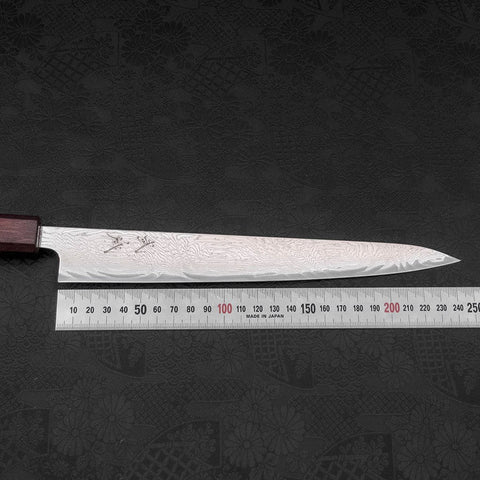 Sujihiki AUS-10 Wave Damascus Purple Urushi Handle 240mm-[Musashi]-[Japanese-Kitchen-Knives]