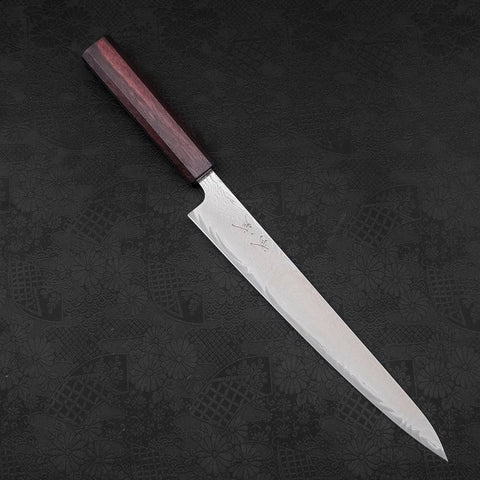 Sujihiki AUS-10 Wave Damascus Purple Urushi Handle 240mm-[Musashi]-[Japanese-Kitchen-Knives]