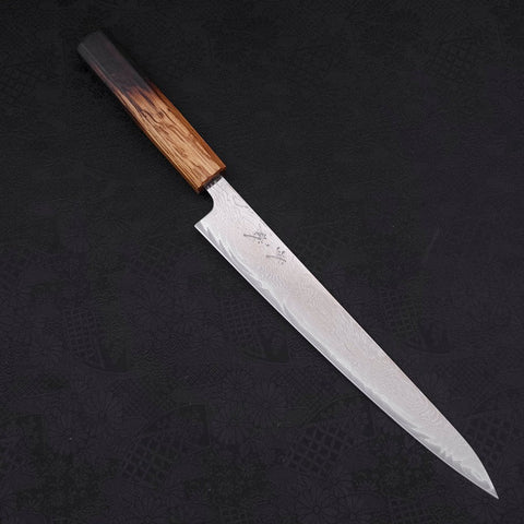 Sujihiki AUS-10 Wave Damascus Yaki Urushi Handle 240mm-[Musashi]-[Japanese-Kitchen-Knives]