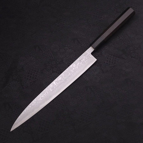 Sujihiki Blue Steel #2 Damascus Buffalo Ebony Handle 270mm-[Musashi]-[Japanese-Kitchen-Knives]