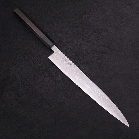 Sujihiki Blue Steel #2 Damascus Buffalo Ebony Handle 270mm-[Musashi]-[Japanese-Kitchen-Knives]