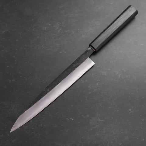 Sujihiki Blue Steel #2 Kurouchi Dark Blue Urushi Handle 210mm-[Musashi]-[Japanese-Kitchen-Knives]