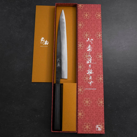 Sujihiki Blue Steel #2 Kurouchi Dark Blue Urushi Handle 240mm-[Musashi]-[Japanese-Kitchen-Knives]