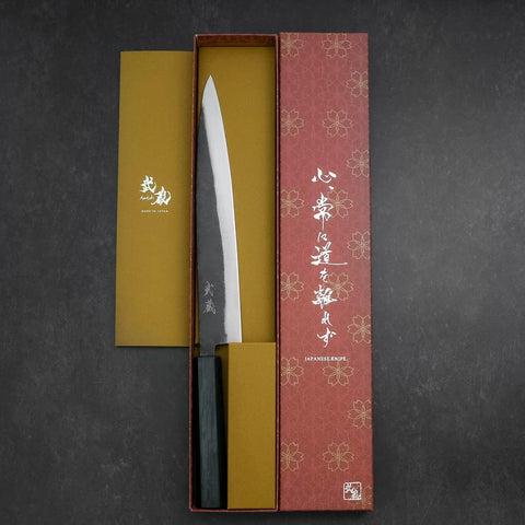 Sujihiki Blue Steel #2 Kurouchi Dark Blue Urushi Handle 240mm-[Musashi]-[Japanese-Kitchen-Knives]