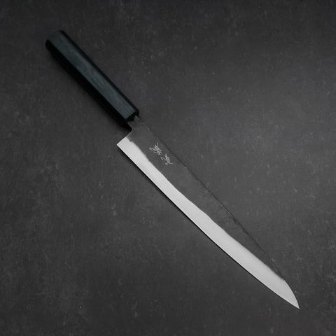 Sujihiki Blue Steel #2 Kurouchi Dark Blue Urushi Handle 240mm-[Musashi]-[Japanese-Kitchen-Knives]