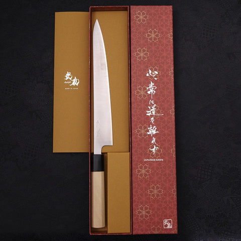 Sujihiki Silver Steel #3 Polished Buffalo Magnolia Handle Handle 240mm-[Musashi]-[Japanese-Kitchen-Knives]