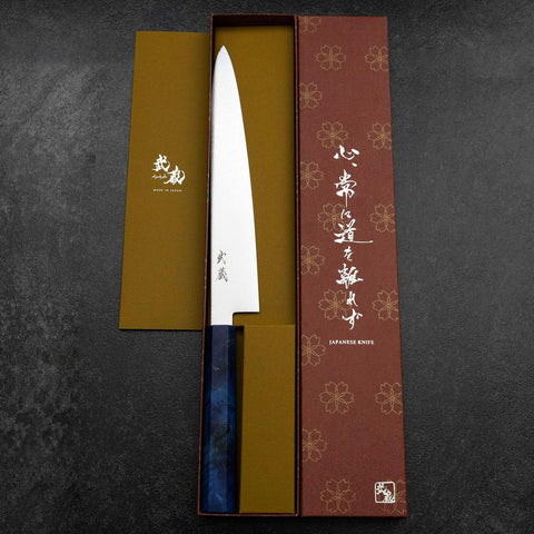 Sujihiki VG-10 Damascus Blue Birch Handle 240mm-[Musashi]-[Japanese-Kitchen-Knives]