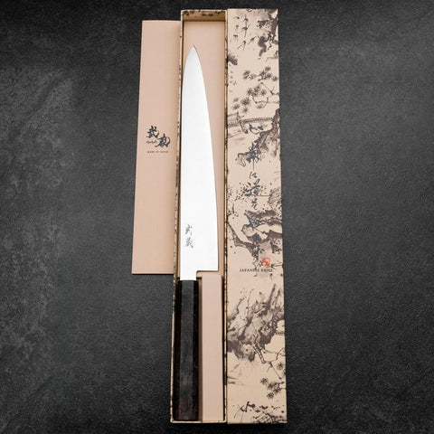 Sujihiki VG-10 Damascus Gray Birch Handle 270mm (10.6”)-[Musashi]-[Japanese-Kitchen-Knives]