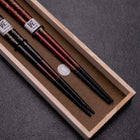 Urushi Gasumi Lacquered Wooden Chopsticks Set 210mm Red and 230mm Black with Paulownia Wooden Box (8.3”)-[Musashi]-[Japanese-Kitchen-Knives]