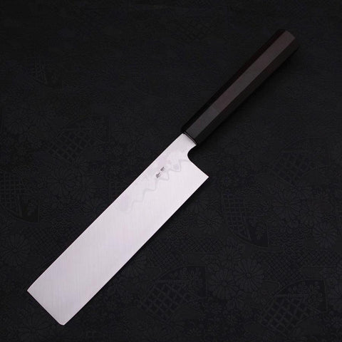 Usuba(Kanto) Blue Steel #2 Suminagashi Buffalo Ebony Handle 180mm-[Musashi]-[Japanese-Kitchen-Knives]