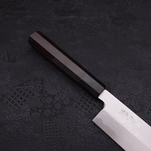 Usuba(Kanto) Blue Steel #2 Suminagashi Buffalo Ebony Handle 180mm-[Musashi]-[Japanese-Kitchen-Knives]