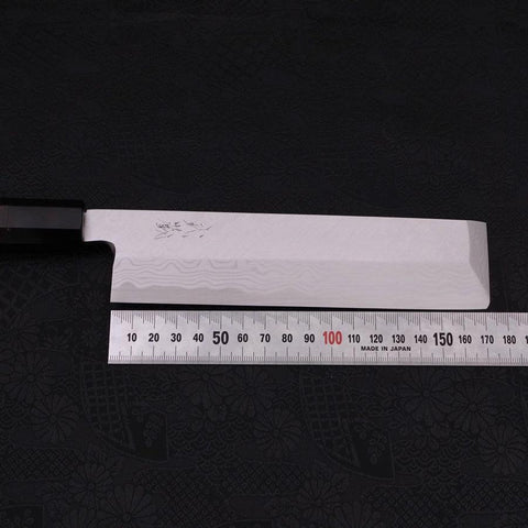 Usuba(Kanto) Blue Steel #2 Suminagashi Buffalo Ebony Handle 180mm-[Musashi]-[Japanese-Kitchen-Knives]