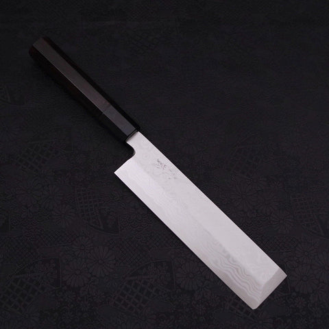 Usuba(Kanto) Blue Steel #2 Suminagashi Buffalo Ebony Handle 180mm-[Musashi]-[Japanese-Kitchen-Knives]