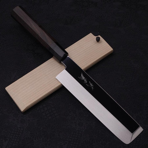 Usuba(Kanto) Honyaki Silver Steel #3 Mirror Finish Buffalo Ebony Handle 180mm-[Musashi]-[Japanese-Kitchen-Knives]