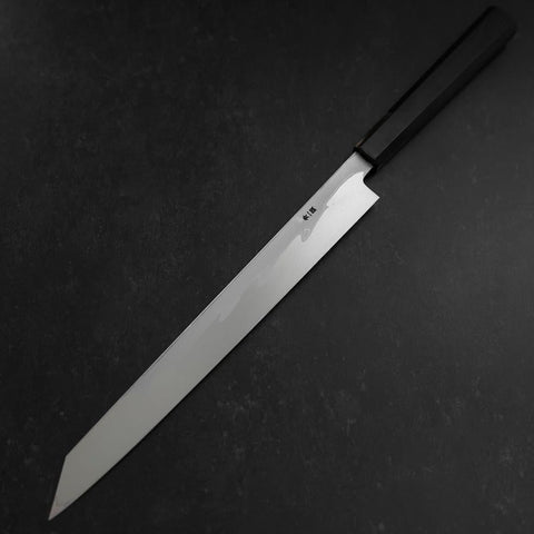 Yanagi Kiritsuke Blue Steel #1 Suminagashi Buffalo Ebony Handle With Sheath 300mm-[Musashi]-[Japanese-Kitchen-Knives]