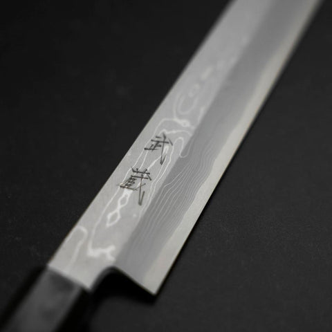 Yanagi Kiritsuke Blue Steel #1 Suminagashi Buffalo Ebony Handle With Sheath 300mm-[Musashi]-[Japanese-Kitchen-Knives]