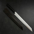 Yanagi Kiritsuke Blue Steel #1 Suminagashi Buffalo Ebony Handle With Sheath 300mm-[Musashi]-[Japanese-Kitchen-Knives]