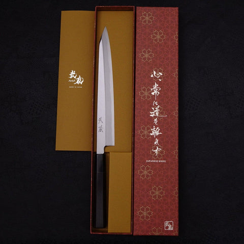 Yanagi Kiritsuke Blue Steel #2 Kasumi Buffalo Ebony Handle 240mm-[Musashi]-[Japanese-Kitchen-Knives]
