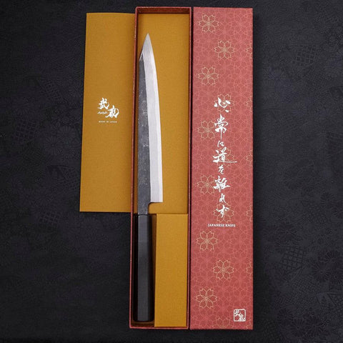 Yanagi Kiritsuke Blue Steel #2 Kurouchi Buffalo Ebony Handle 240mm-[Musashi]-[Japanese-Kitchen-Knives]