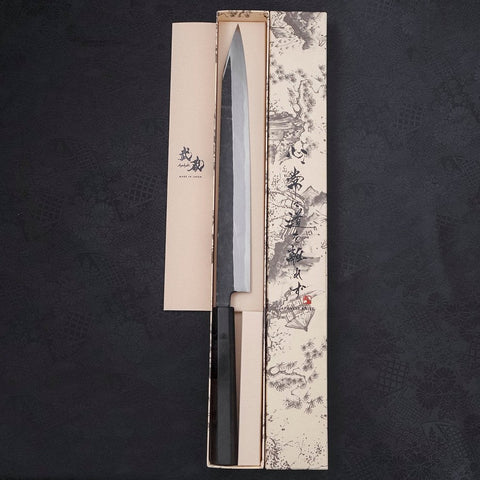 Yanagi Kiritsuke Blue Steel #2 Kurouchi Buffalo Ebony Handle 300mm-[Musashi]-[Japanese-Kitchen-Knives]