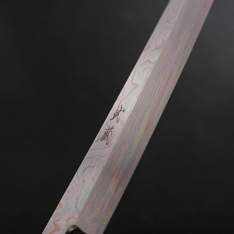 Yanagi Kiritsuke Silver Steel #3 Damascus Mirror Buffalo Teak Handle 300mm-[Musashi]-[Japanese-Kitchen-Knives]