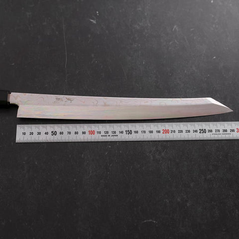 Yanagi Kiritsuke Silver Steel #3 Damascus Mirror Buffalo Teak Handle 300mm-[Musashi]-[Japanese-Kitchen-Knives]