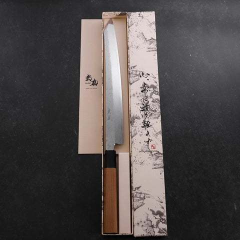 Yanagi Kiritsuke Silver Steel #3 Damascus Mirror Buffalo Teak Handle 300mm-[Musashi]-[Japanese-Kitchen-Knives]