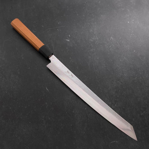 Yanagi Kiritsuke Silver Steel #3 Damascus Mirror Buffalo Teak Handle 300mm-[Musashi]-[Japanese-Kitchen-Knives]