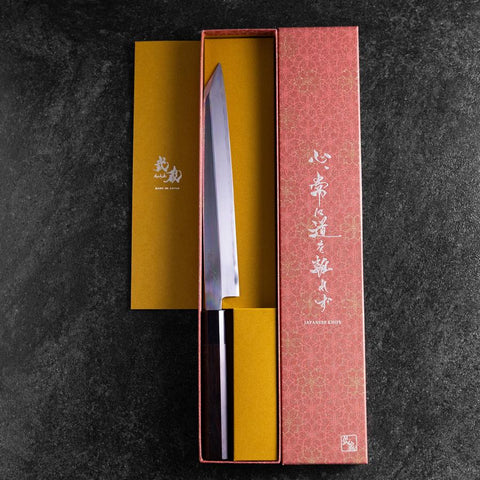 Yanagi Kiritsuke White Steel #2 Mirror Buffalo Ebony Handle 235mm-[Musashi]-[Japanese-Kitchen-Knives]