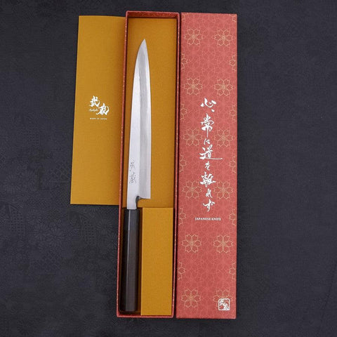 Yanagiba Blue Steel #2 Damascus Shitan Handle 240mm (9.4”)-[Musashi]-[Japanese-Kitchen-Knives]