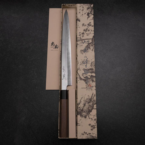 Yanagiba Blue Steel #2 Kasumi Walnut Handle 300mm (11.8”)-[Musashi]-[Japanese-Kitchen-Knives]