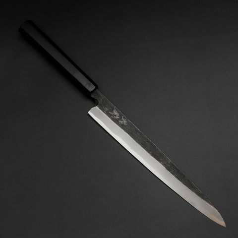 Yanagiba Blue Steel #2 Kurouchi Buffalo Ebony Handle 240mm (9.4”)-[Musashi]-[Japanese-Kitchen-Knives]