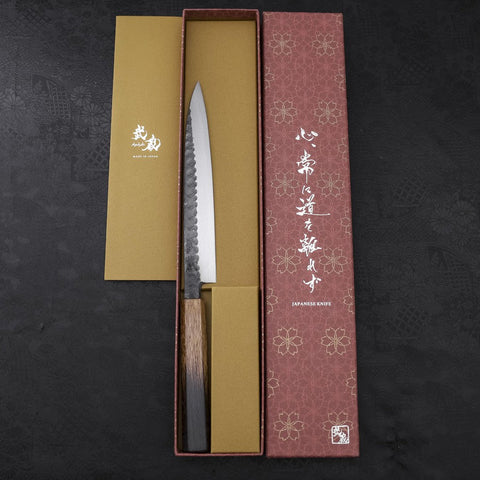 Yanagiba Blue Steel #2 Kurouchi Tsuchime Yaki Urushi Handle 200mm (7.9”)-[Musashi]-[Japanese-Kitchen-Knives]