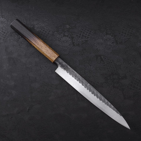 Yanagiba Blue Steel #2 Kurouchi Tsuchime Yaki Urushi Handle 200mm (7.9”)-[Musashi]-[Japanese-Kitchen-Knives]