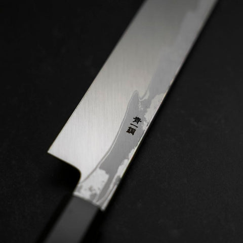 Yanagiba Blue Steel #1 Suminagashi Buffalo Ebony Handle With Sheath 330mm-[Musashi]-[Japanese-Kitchen-Knives]