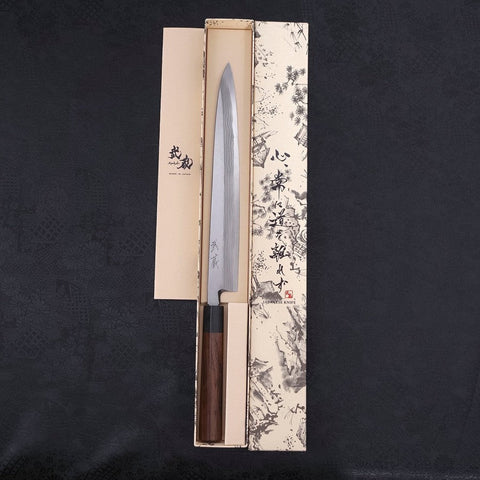 Yanagiba Blue Steel #2 Damascus Shitan Handle 270mm-[Musashi]-[Japanese-Kitchen-Knives]