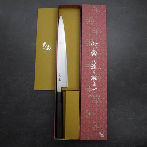 Yanagiba Blue Steel #2 Suminagashi Buffalo Ebony Handle 240mm-[Musashi]-[Japanese-Kitchen-Knives]